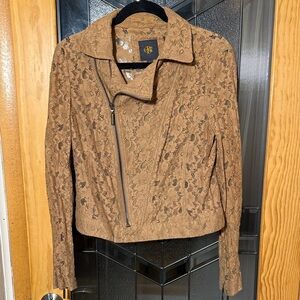 Chic Brown Lace Moto Jacket